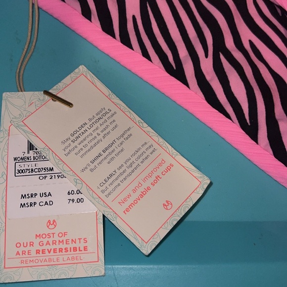 NEW Maaji Colorful  Zebra Black Pink  Bikini Swim Bottom Size S NWT Reversible - Picture 6 of 8